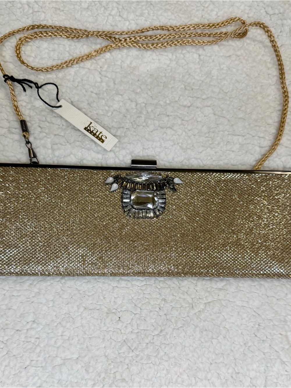 Kate Landry Sparkly Gold Cluth with Shoulder Strap
